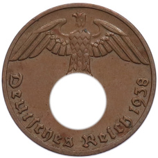 Монета 1 рейхспфенниг 1938 года E Германия (аверс)