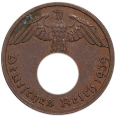 Монета 1 рейхспфенниг 1939 года A Германия (аверс)
