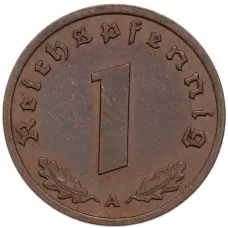 Монета 1 рейхспфенниг 1939 года A Германия (реверс)