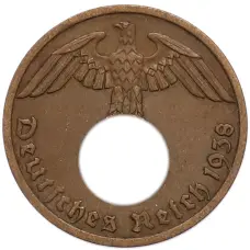 Монета 1 рейхспфенниг 1938 года A Германия (аверс)