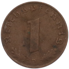 Монета 1 рейхспфенниг 1937 года D Германия (реверс)