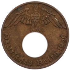 Монета 1 рейхспфенниг 1939 года J Германия (аверс)