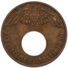 Монета 1 рейхспфенниг 1939 года J Германия (аверс)