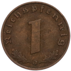 Монета 1 рейхспфенниг 1939 года J Германия (реверс)