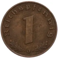 Монета 1 рейхспфенниг 1939 года J Германия (реверс)
