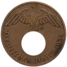 Монета 1 рейхспфенниг 1938 года J Германия (аверс)