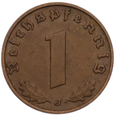 Монета 1 рейхспфенниг 1938 года J Германия (реверс)