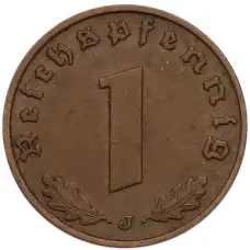 Монета 1 рейхспфенниг 1938 года J Германия (реверс)