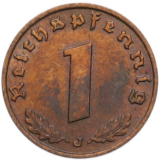 Монета 1 рейхспфенниг 1937 года J Германия (реверс)