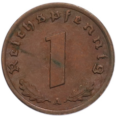 Монета 1 рейхспфенниг 1939 года A Германия (реверс)