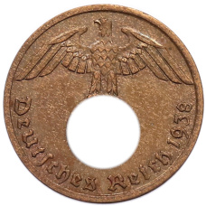 Монета 1 рейхспфенниг 1938 года A Германия (аверс)
