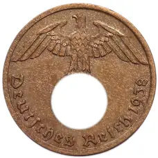 Монета 1 рейхспфенниг 1938 года A Германия (аверс)