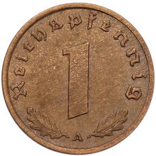 Монета 1 рейхспфенниг 1938 года A Германия (реверс)