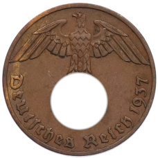 Монета 1 рейхспфенниг 1937 года A Германия (аверс)