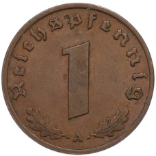 Монета 1 рейхспфенниг 1937 года A Германия (реверс)