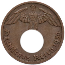 Монета 1 рейхспфенниг 1939 года D Германия (аверс)