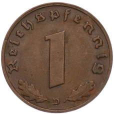 Монета 1 рейхспфенниг 1939 года D Германия (реверс)