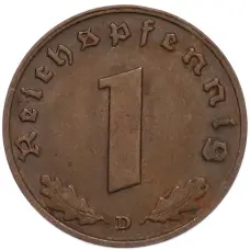 Монета 1 рейхспфенниг 1939 года D Германия (реверс)
