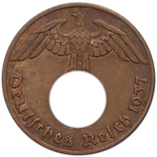 Монета 1 рейхспфенниг 1937 года A Германия (аверс)