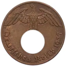 Монета 1 рейхспфенниг 1937 года A Германия (аверс)
