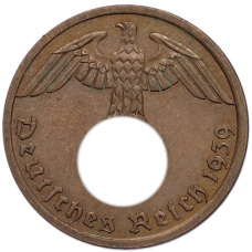 Монета 1 рейхспфенниг 1939 года A Германия (аверс)