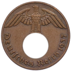 Монета 1 рейхспфенниг 1937 года A Германия (аверс)