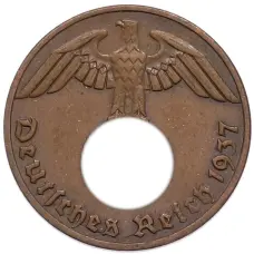 Монета 1 рейхспфенниг 1937 года A Германия (аверс)