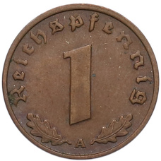 Монета 1 рейхспфенниг 1937 года A Германия (реверс)