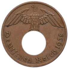 Монета 1 рейхспфенниг 1938 года A Германия (аверс)