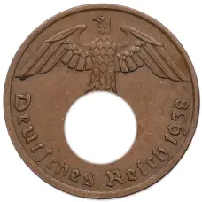 Монета 1 рейхспфенниг 1938 года A Германия (аверс)