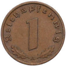 Монета 1 рейхспфенниг 1938 года A Германия (реверс)
