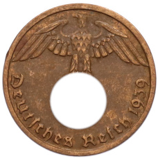 Монета 1 рейхспфенниг 1939 года D Германия (аверс)