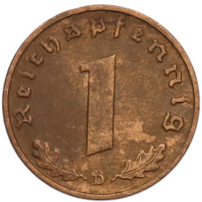 Монета 1 рейхспфенниг 1939 года D Германия (реверс)