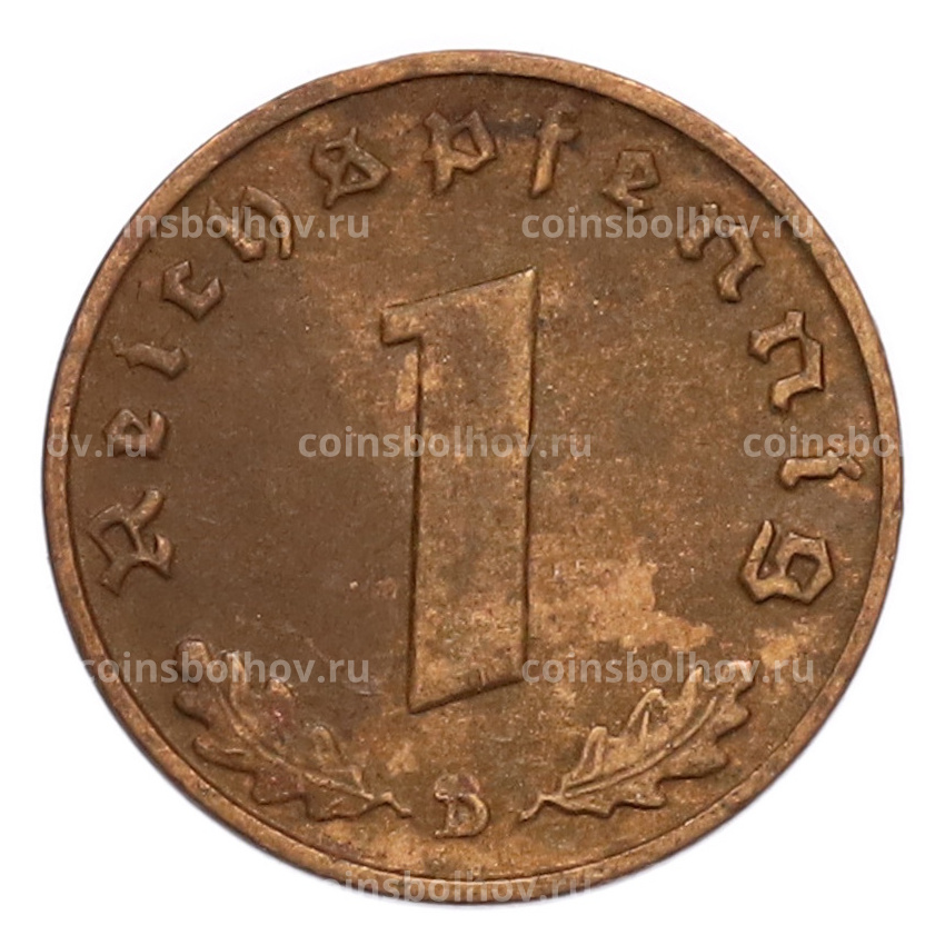 Монета 1 рейхспфенниг 1939 года D Германия (вид 2)