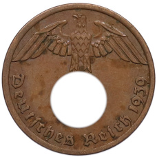 Монета 1 рейхспфенниг 1939 года A Германия (аверс)