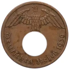 Монета 1 рейхспфенниг 1939 года A Германия (аверс)