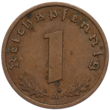 Монета 1 рейхспфенниг 1939 года A Германия (реверс)