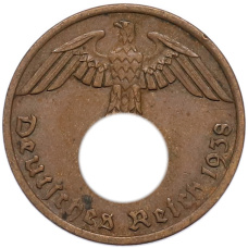 Монета 1 рейхспфенниг 1938 года A Германия (аверс)