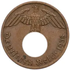 Монета 1 рейхспфенниг 1938 года A Германия (аверс)