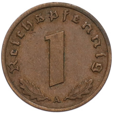 Монета 1 рейхспфенниг 1938 года A Германия (реверс)
