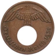 Монета 1 рейхспфенниг 1938 года A Германия (аверс)