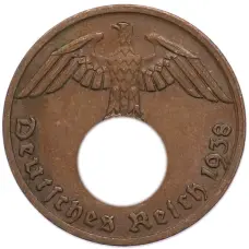 Монета 1 рейхспфенниг 1938 года A Германия (аверс)