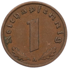 Монета 1 рейхспфенниг 1938 года A Германия (реверс)