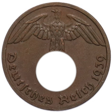 Монета 1 рейхспфенниг 1939 года E Германия (аверс)