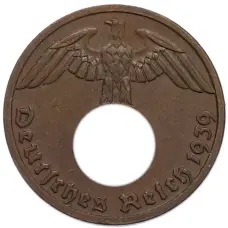 Монета 1 рейхспфенниг 1939 года E Германия (аверс)