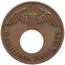 Монета 1 рейхспфенниг 1937 года A Германия (аверс)
