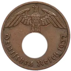 Монета 1 рейхспфенниг 1937 года A Германия (аверс)