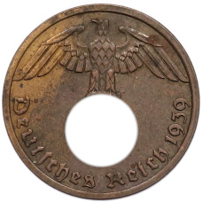Монета 1 рейхспфенниг 1939 года A Германия (аверс)
