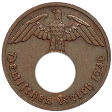 Монета 1 рейхспфенниг 1940 года F Германия (аверс)