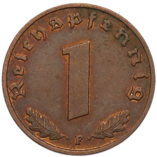 Монета 1 рейхспфенниг 1940 года F Германия (реверс)